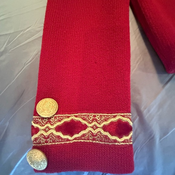 St John Collection Vintage Red/Gold Double Breast Knit Blazer Size 10/M $1395 - Picture 8 of 13
